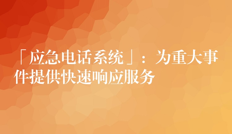 「應(yīng)急電話系統(tǒng)」:為重大事件提供快速響應(yīng)服務(wù) 「應(yīng)急電話系統(tǒng)」:為重大事件提供快速響應(yīng)服務(wù)