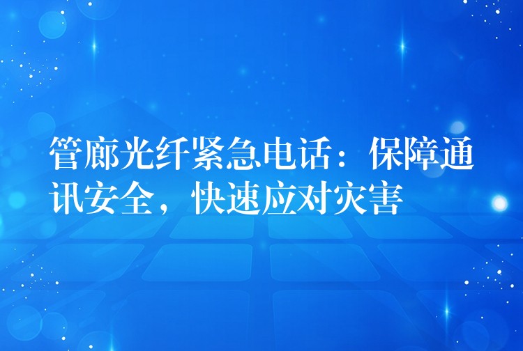  管廊光纖緊急電話：保障通訊安全，快速應(yīng)對(duì)災(zāi)害